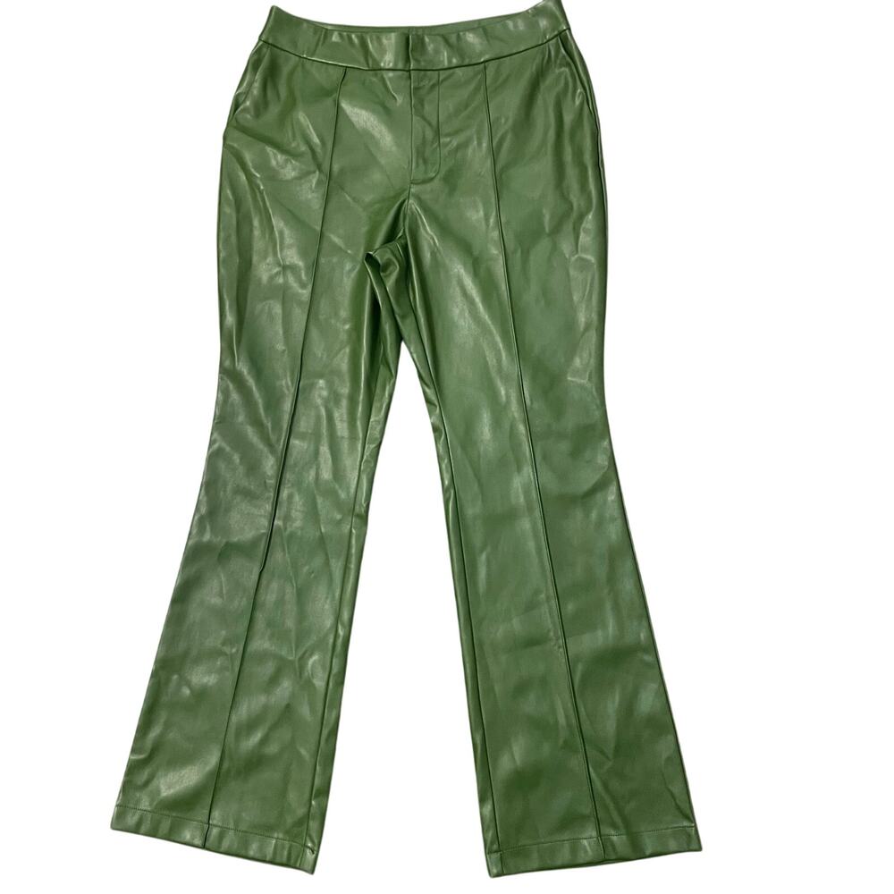 Avec Les Filles High Rise Faux Leather Flare Pants Women's 14 Green NWT